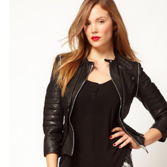 Karen Millen Quilted Panel Leather Jacket ASO Clary Fray - Picture 3 of 11